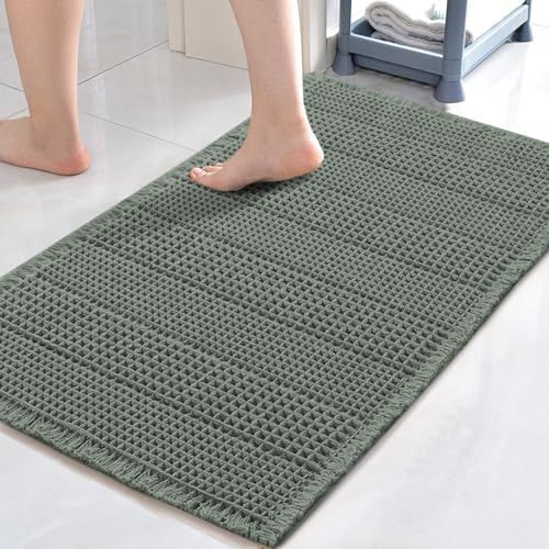 H.VERSAILTEX Upgraded Waffle Bath Mat Super Absorbent Non Slip Bath Rugs for Bathroom Floor Machine Washable Dry Fast Bathroom Rugs for Beside Tub, 20" x 32", Lichen - color: Lichen, size: 20" x 32"