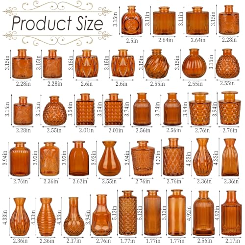UPBUD Amber Glass Bud Vases Set of 36, Brown Small Vases for Flowers - color: Amber Brown-36pcs