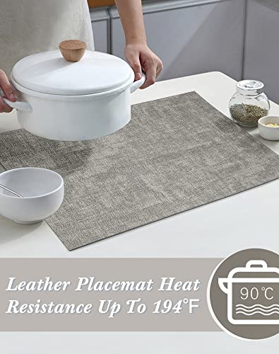 SUEH DESIGN Leather Placemats Table Mats Set of 6, Light Grey & Smoky Grey - color: A: Light Grey & Smoky Grey