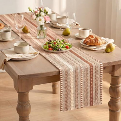 Artoid Mode Caramel Farmhouse Stripe Braided Table Runner 12x72 Inch - color: Caramel, size: 12" x 72", Table Runner