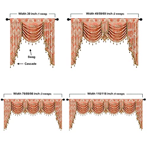 ELKCA Golden Jacquard Swag Waterfall Valance Luxury Curtain Valance for Living Room (Damask-Coffee, W79 Inch, 1 Panel) - color: Valance,damask-coffee, size: 79"W x 43"L (Pack of 1)