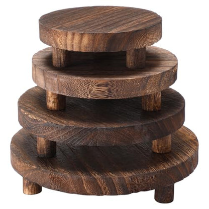 Geetery 4 Pcs Wooden Risers for Display Wood Pedestal Stand, Brown - color: Brown