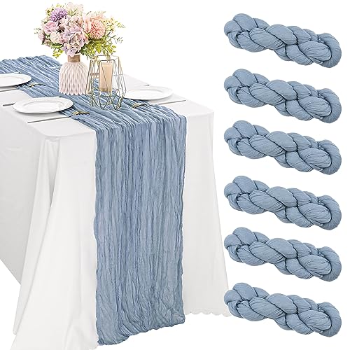 10FT Cheesecloth Table Runner Boho Party Home Decorations - color: Dusty Blue, size: 35" x 120"-6 Pack