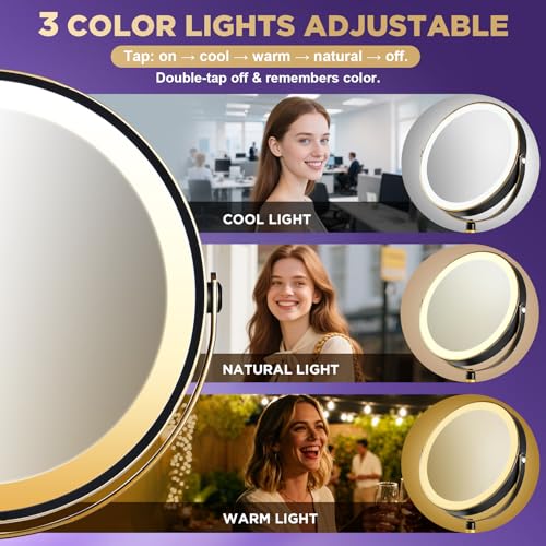 30x Magnifying Mirror with Light, Matte Black with Gold Trim - color: Matte Black With Gold Trim