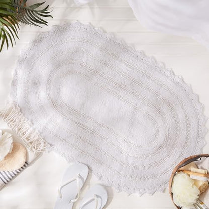 DII Crochet Collection Reversible Bath Mat, Small Oval, 17x24, White - color: White, size: 1'5" x 2' (Oval)