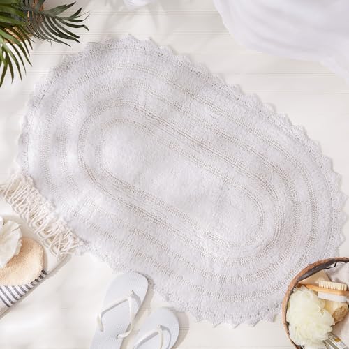 DII Crochet Collection Reversible Bath Mat, Large Oval, 21x34, White - color: White, size: 1'9" x 2'10" (Oval)