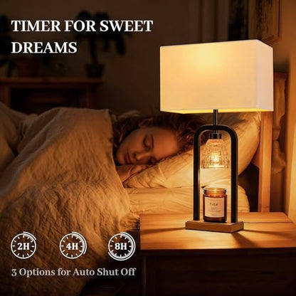 PoKat 21.5'' Bedroom Table Lamps Set of 2 with Candle Warmer & Gift Box - color: Set of 2 - Metal Black With Wood-print Finish