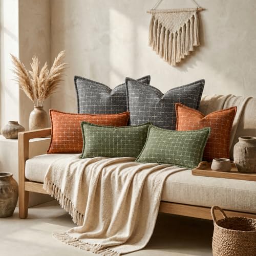AVOIN colorlife Olive Green Flange Edge Throw Pillow Covers 22x22 Inch 2PC - color: Olive Green, size: 22" x 22" (Pack of 2)