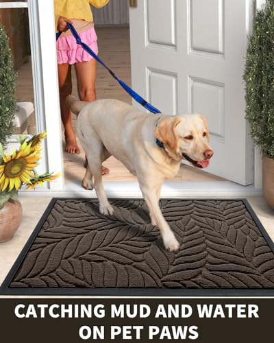 Yimobra Leaf Pattern Door Mat, 29.5 x 17 in, Brown - color: Brown, size: 29.5x17 in
