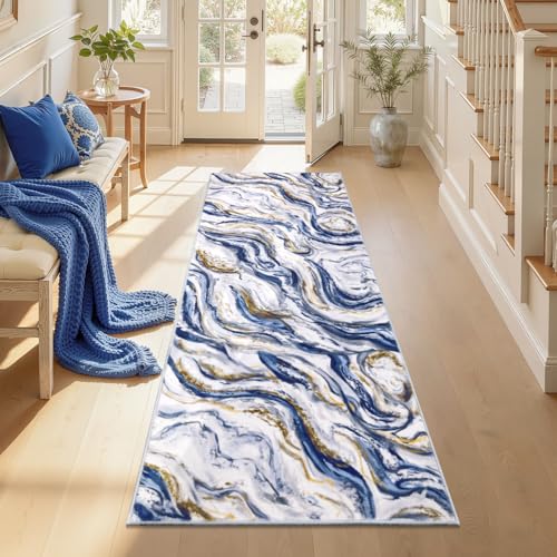 Yamaziot 2x6 Washable Modern Abstract Runner Rug Non-Slip for Hallways - color: Blue, size: 2x6ft