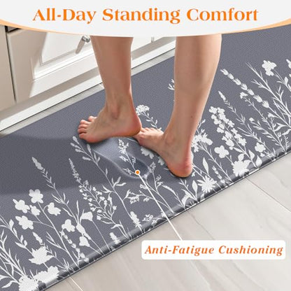 Kitchen Mats for Floor, 2-Piece Anti-Fatigue Kitchen Rugs, Grey - size: 17.3" x 30"+17.3" x 70"-0.4 inch