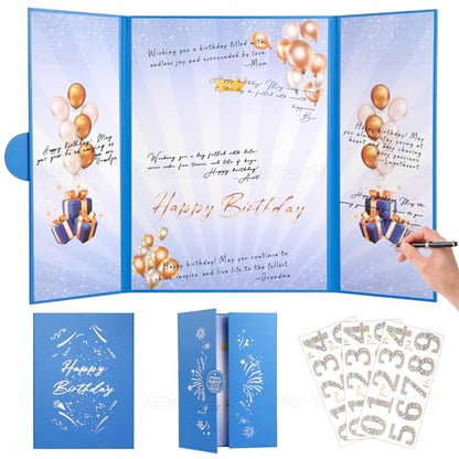 Blue Gold Birthday Party Decorations 18"x12" Guest Sign in Book Alternative - color: Blue