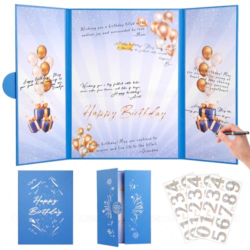 Blue Gold Birthday Party Decorations 18"x12" Guest Sign in Book Alternative - color: Blue