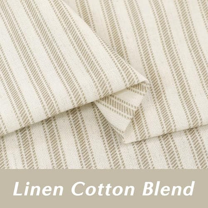 Lino Rosa 12 Inch Curtains Length,Cafe Striped Linen Farmhouse Sheer Small Window Curtains for Kitchen Bathroom,24 x 12 Inch Long 2 Panels Set - color: Tan, size: 24"W x 12"L (Pack of 2)