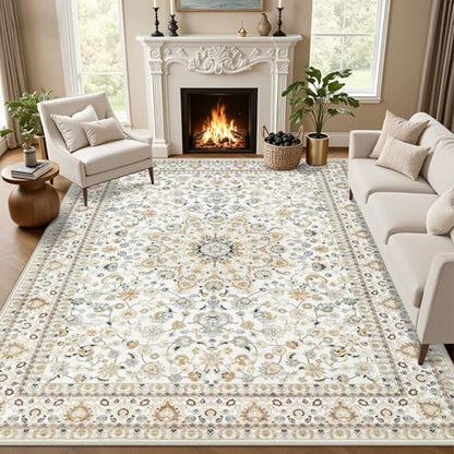 10x12 Area Rugs Living Room: Washable Boho Rug for Bedroom Beige - color: Beige, size: 10' x 12' (Rectangular)