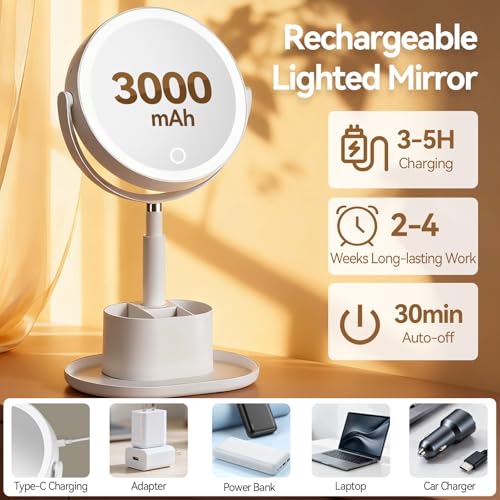 20X Magnifying Mirror with Lights and Storage, Double Sided Vanity Mirror - color: White