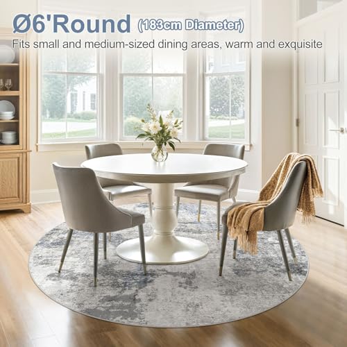 DMOYEST 6ft Round Area Rug for Living Room Washable Non Slip Circle Rug - color: Grey Blue, size: 6' (Round)