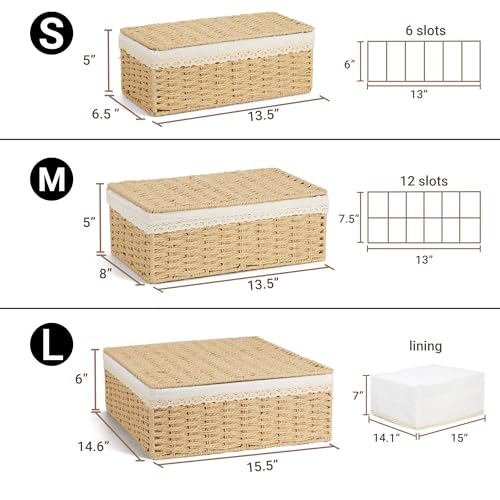 Nonam Rattan Divided Storage Basket with Lid, Set of 3, Natural - color: Divided Paper * Set of 3