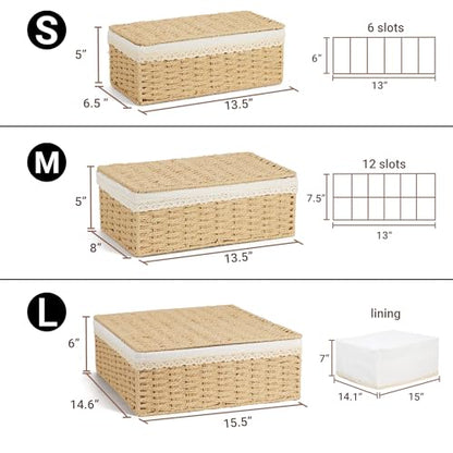 Nonam Rattan Divided Storage Basket with Lid, Set of 3, Natural - color: Divided Paper * Set of 3
