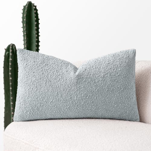 MIULEE Textured Boucle Lumbar Pillow Cover for Bed 12x20 Light Blue - color: Light Blue, size: 20" x 12" (Pack of 1)