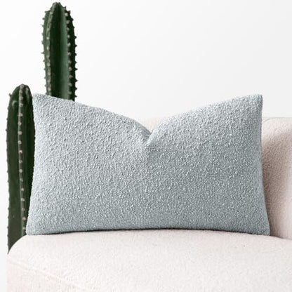 MIULEE Textured Boucle Lumbar Pillow Cover for Bed 12x20 Light Blue - color: Light Blue, size: 20" x 12" (Pack of 1)