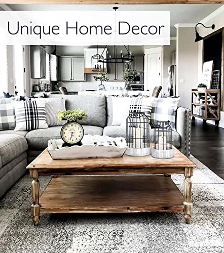 Livelab Modern Farmhouse Lantern Decor, [Refined] Rustic Home Decor Lanterns, Wire Metal Cloche Decorative Candle Holder for Living Room, Fireplace Mantle, Bathroom Countertop