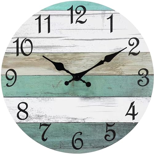 CHYLIN Wall Clock 8" Silent Non-Ticking Battery Operated Rustic - color: D-brown Teal White, size: 8 inch