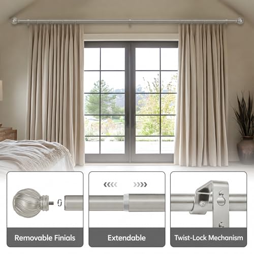 Silver Curtain Rods for Windows 72 to 144 Inch 7/8" Diameter - color: Silver, size: 36"-150"|1 Pack