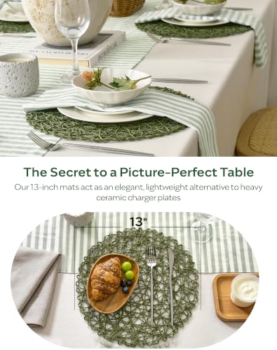 Round Bohemian Woven Paper Placemats Set of 6, Green - color: Green, size: Set of 6