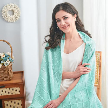 inhand Mint Green Knitted Throw Blanket for Couch and Bed, 50"x60" - color: Mint Green, size: 50"x60"