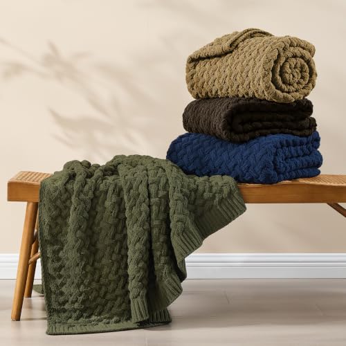 Muted Olive Chunky Knit Throw Blanket,Extra Thick Cozy Sofa Blanket 50x60 - color: Muted Olive, size: 50"x60"
