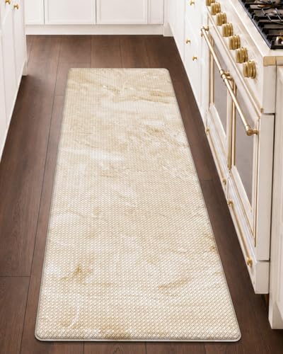Color&Geometry Kitchen Mats for Floor 24x59 Cream/Beige Marble Design