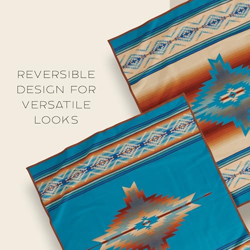 Pendleton Jacquard Unnapped Twin Blanket, 64 x 80 in, Heirloom Virgin Wool - color: Pagosa Springs Turquoise, size: Twin (64" x 80")