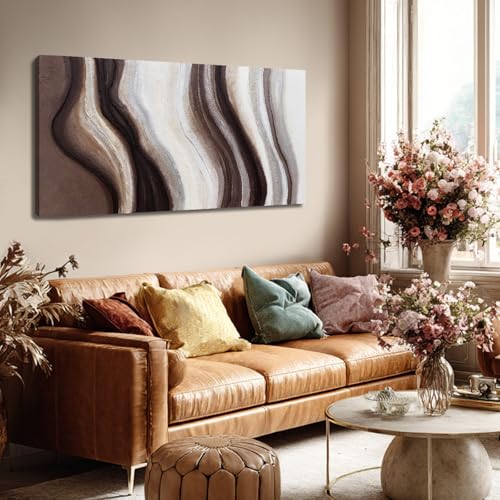 Organic Abstract Fluid Canvas Wall Art Brown Cream Living Room 29x58 - color: Brown and Cream, size: 58"L x 29"W