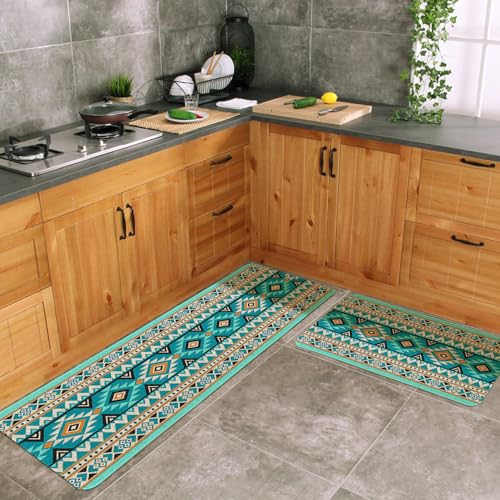 Boho Kitchen Mats Set of 2 Non Slip Farmhouse Kitchen Rugs Bohemia Home Decor Low-Profile Washable Floor Mat 17x47 Inch and 17x29 Inch - color: Boho Kitchen Mat-01, size: 17x47 inch and 17x29 inch