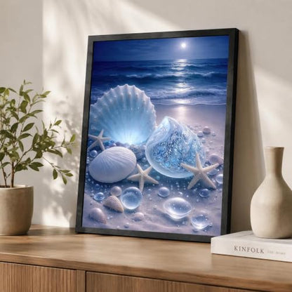Black Framed Seashell Wall Art, Coastal Pictures Wall Decor, 12x16 in - color: Blue