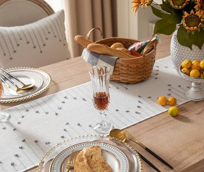 Caflife Grey Beige Cotton Linen Rustic Boho Table Runner 13 x 90 Inch Long - color: Grey Beige, size: 13x90Inch