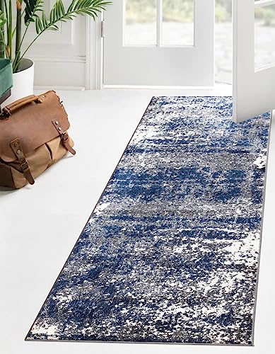 Keen Home Design Abstract Non-Shedding Runner Rug, Soft Thick Pile, 2x8 - color: Abstract Navy/Gray, size: 2'8" x 7'7" (Runner)