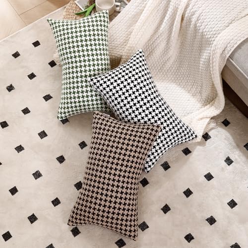 Chenille Houndstooth Pillow Covers 12x20, Set of 2, Green and White - size: 20" x 12" (Pack of 2)