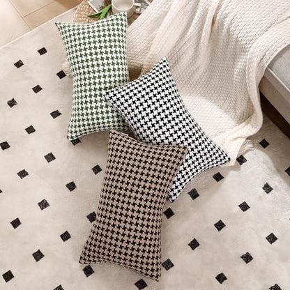 Chenille Houndstooth Pillow Covers 12x20, Set of 2, Green and White - size: 20" x 12" (Pack of 2)