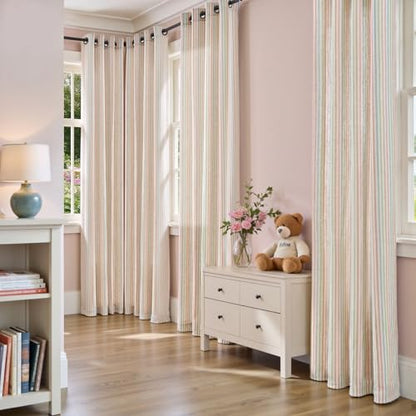 jinchan Linen Curtains 63 inch Candy Stripe for Kids Room Grommet 2 Panels - color: Candy on Flax, size: 50"W x 63"L (Pack of 2)