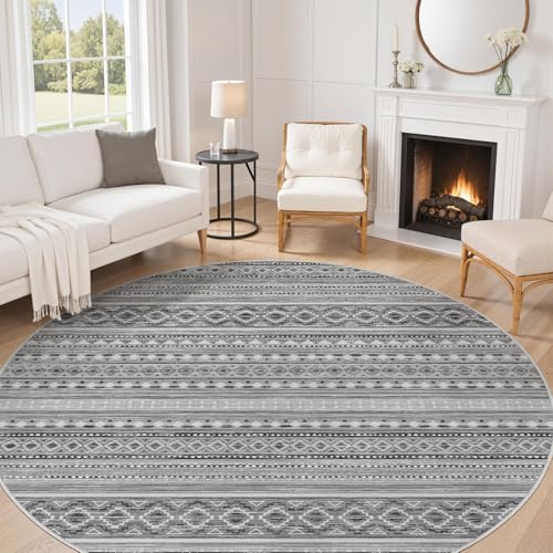 cotiled 8x8 Round Rug 8ft Circle Living Room Boho Area Rugs - color: Beige Grey, size: 8' (Round)