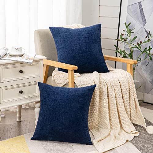 GAWAMAY Navy Blue Chenille Throw Pillow Covers 26x26 Set of 2 for Couch - color: Navy Blue, size: 26" x 26" (Pack of 2)