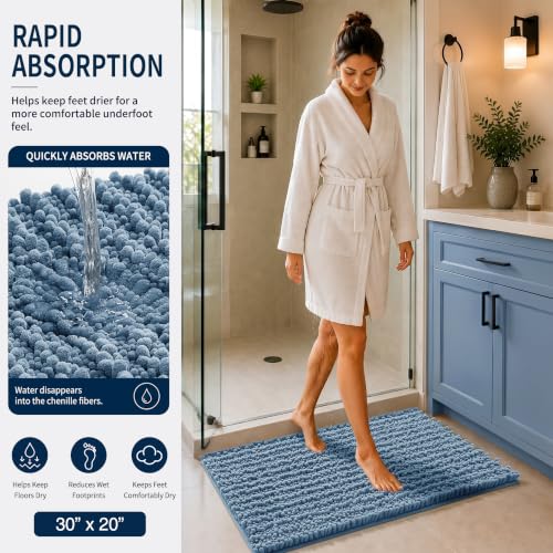 Yimobra Bathroom Rug Set 3 Piece, Super Absorbent Bath Mat Set, Denim Blue - color: Denim Blue, size: 24"x17" + 24"x20" + 30"x20"