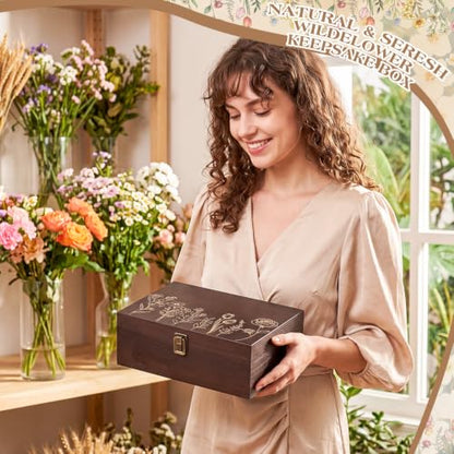 Marsui Wildflower Wooden Keepsake Box, 10.6 x 7.7 x 3.9 Inch Decorative Box