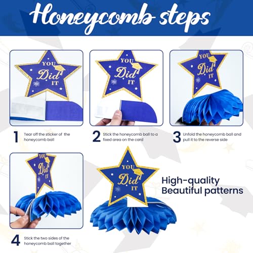 Class of 2026 Graduation Decorations - 9PCS Blue Gold Table Centerpieces, 2026 Congrats Grad Honeycomb Centerpieces Table Decor for Graduation Party Supplies - style: Graduation