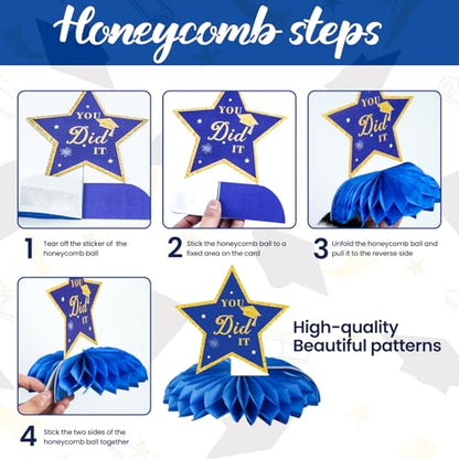 Class of 2026 Graduation Decorations - 9PCS Blue Gold Table Centerpieces, 2026 Congrats Grad Honeycomb Centerpieces Table Decor for Graduation Party Supplies - style: Graduation