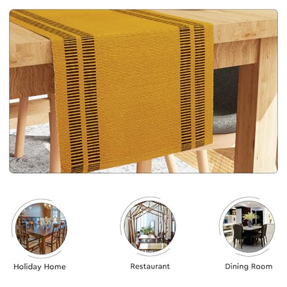 Encasa XO Table Runner, Yarn Dyed Ribbed Cotton 13"x120" - color: Ladder Yellow, size: 13x120 in