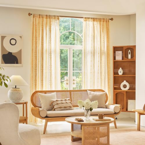 Yellow Boho Curtains for Living Room with Tassel 63 Inch 2 Panels - color: T-yellow, size: 52"W x 63"L (Pack of 2)