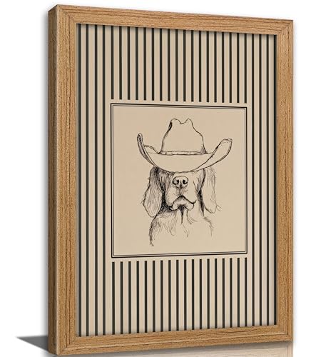 Vexlynora Vintage Cowboy Dog Wall Art - Striped Western Pet Canvas Decor Animal Sketch Artwork Picture for Living Room Bedroom - color: Cowboy Dog, size: 24"L x 16"W